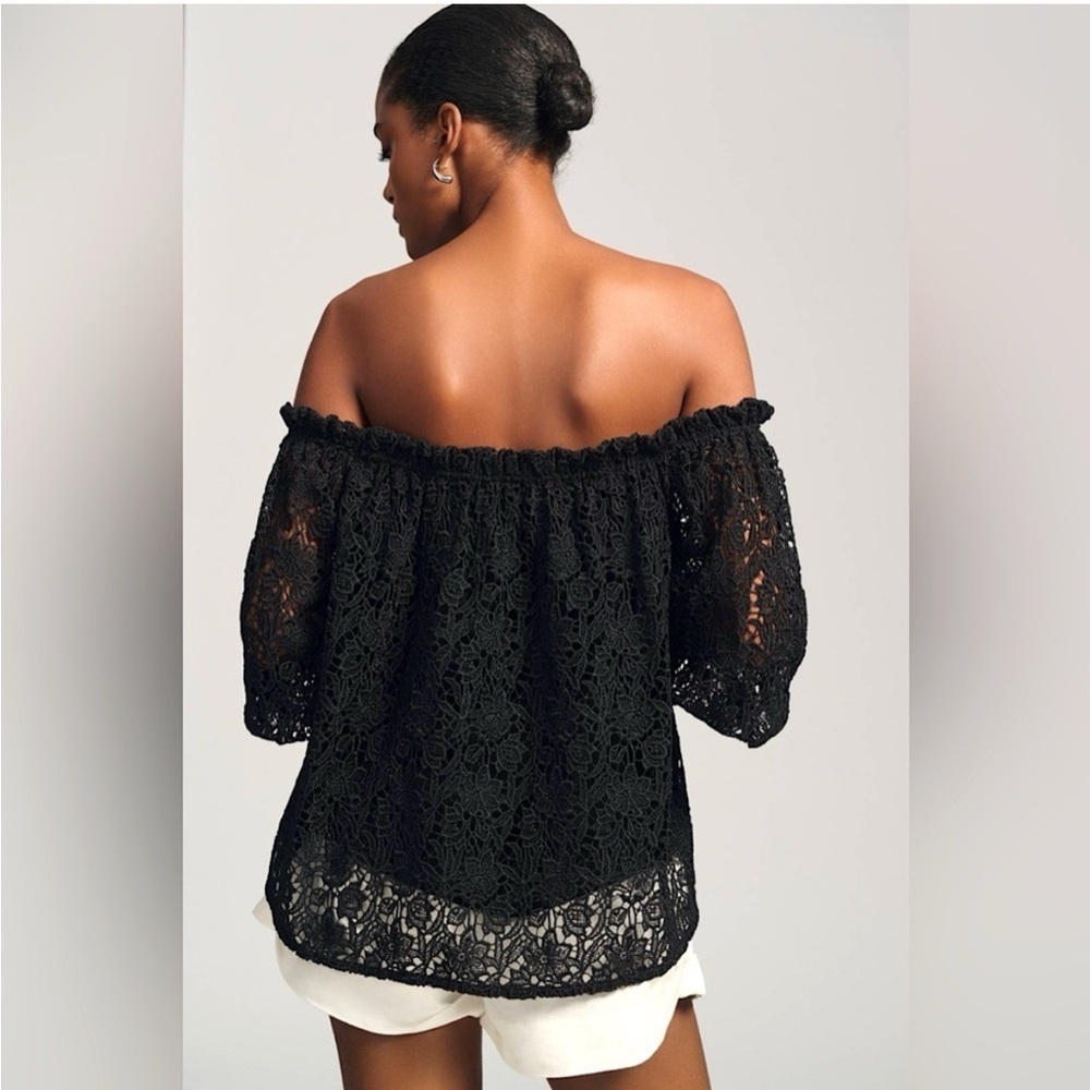 Anthropologie Maeve Off The Shoulder
Cutwork Top Black Lace Short Sleeve XS - Picture 3 of 6